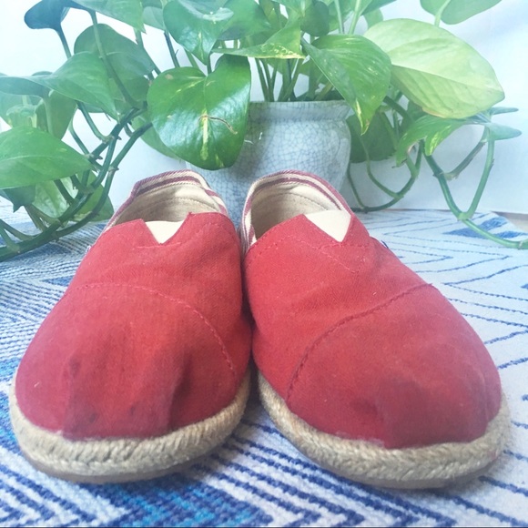 TOMS Espadrille Slip On Stripe Red White Flat 7.5 - Picture 3 of 8